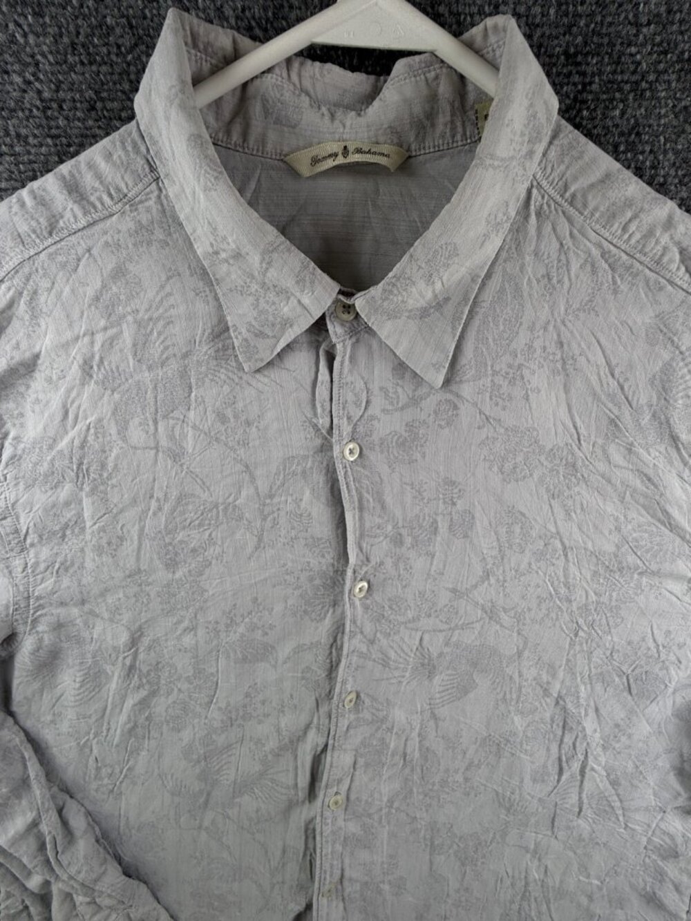 Tommy Bahama Long Sleeve Button Up Hawaii Floral Bird Print Gray XL Tencel Rayon